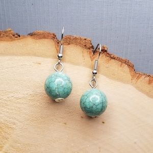 Faux Turquoise Colored Elegant Ball Drop Earrings